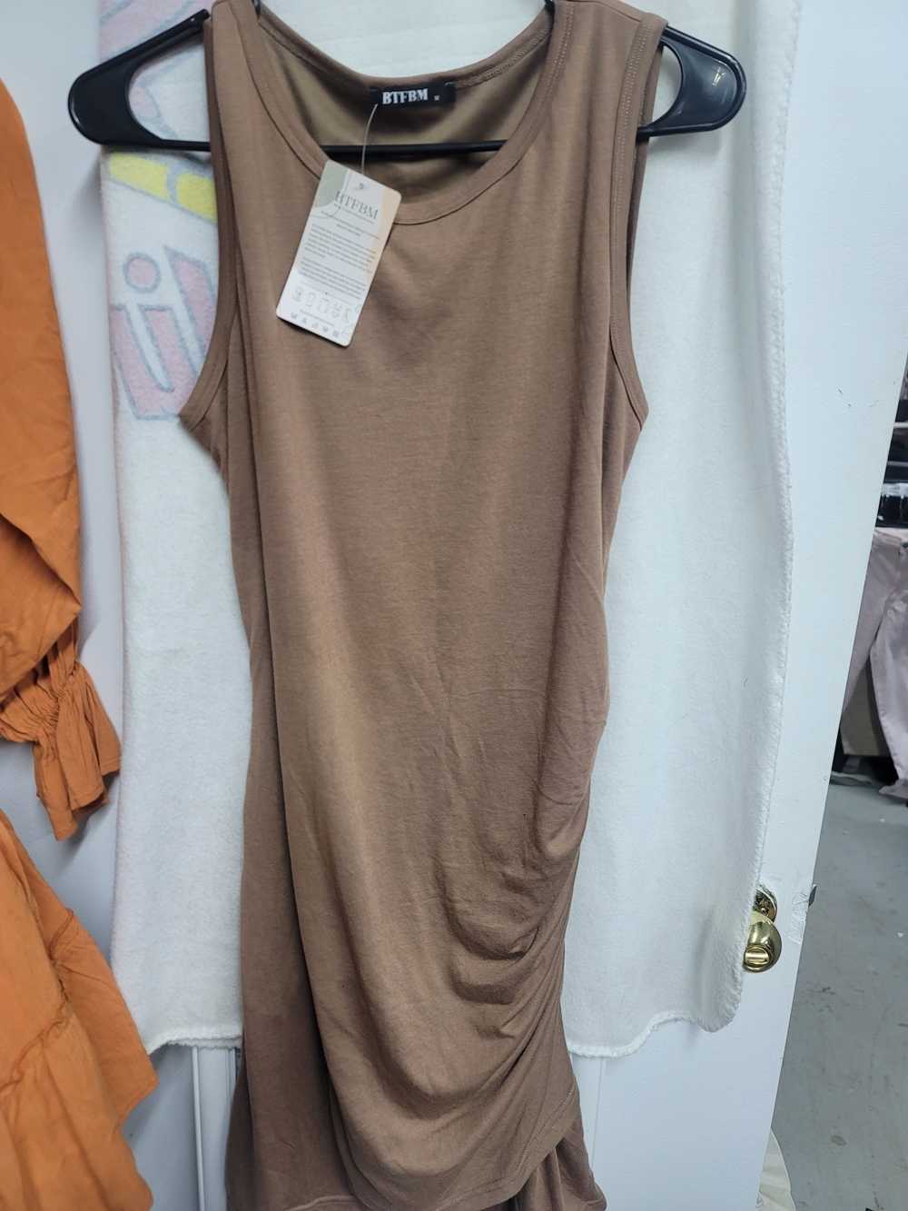 BTFBM Sleeveless Tan Ruched Maxi Dress
